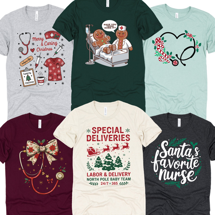 Christmas Nurse T-Shirts – Cute Holiday Gift Tees for Nurses, Labor and Delivery, CNAs, and Healthcare