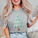 Small (UNISEX) Christmas Tree: Grey Vintage Minty Christmas Holiday Tees – Santa, Reindeer, Snowman, Noël, and Poinsettia for Classic Holiday Cheer, Cozy Winter Style, and Holiday Gift Ideas