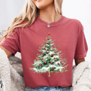Small (UNISEX) Christmas Tree: Crimson Vintage Christmas T-Shirts – Retro Holiday Tees with Santa, Snowman, Reindeer, and Festive Nostalgia