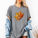 Small (UNISEX) Fall Orange Leaf: Grey Trendy Fall and Halloween T-Shirts – Cute Spooky Season Graphic Tees for Moms, Teachers, Pumpkin Patch, and 31 Days of Halloween