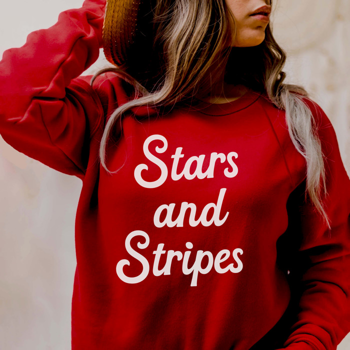 Stars and Stripes Patriotic Fleece Sweater – Cozy Fourth of July Bonfire Bella Canvas Pullover