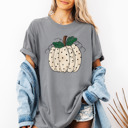 Small (UNISEX) Polka Dot Pumpkin: Grey Trendy Fall and Halloween T-Shirts – Cute Spooky Season Graphic Tees for Moms, Teachers, Pumpkin Patch, and 31 Days of Halloween
