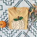 Small (UNISEX) Polka Dot Pumpkin: Mustard Trendy Fall and Halloween T-Shirts – Cute Spooky Season Graphic Tees for Moms, Teachers, Pumpkin Patch, and 31 Days of Halloween