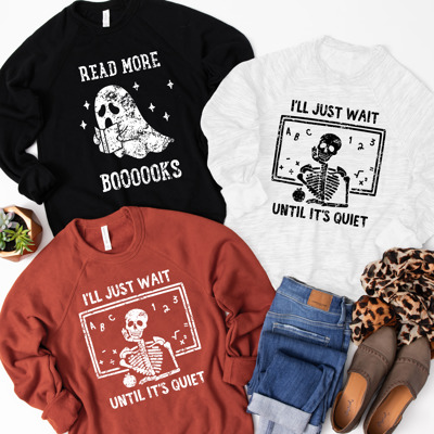 Funny Halloween Teacher Sweater – Spooky Skeleton and Ghost Design, Teacher Costume Top for Classroom, Pumpkin Patch, and Fall Parties