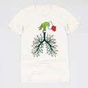 Small (UNISEX) Grinch Lungs: Vintage White Christmas Nurse T-Shirts – Festive Holiday Tees for Nurses, Medical Staff, and Holiday Gifts