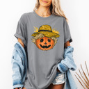 Small (UNISEX) Pumpkin Scarecrow: Grey Trendy Fall and Halloween T-Shirts – Cute Spooky Season Graphic Tees for Moms, Teachers, Pumpkin Patch, and 31 Days of Halloween