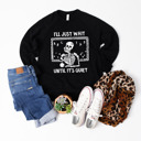 Small (UNISEX) Black: I'll Just Wait Until It's Quiet Funny Halloween Teacher Sweater – Spooky Skeleton and Ghost Design, Teacher Costume Top for Classroom, Pumpkin Patch, and Fall Parties