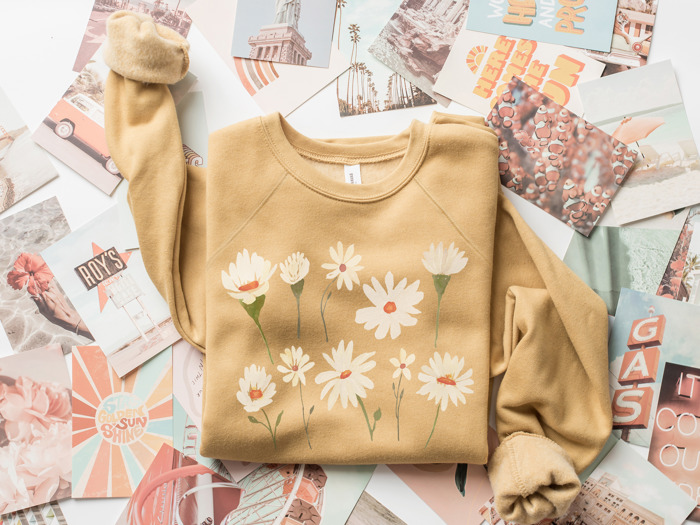 Watercolor Daisy Bella Canvas Graphic Sweaters