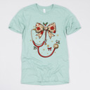 Small (UNISEX) Holiday Bow Stethoscope: Dusty Blue Christmas Nurse T-Shirts – Cute Holiday Gift Tees for Nurses, Labor and Delivery, CNAs, and Healthcare