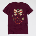 Small (UNISEX) Holiday Bow Stethoscope: Maroon Christmas Nurse T-Shirts – Cute Holiday Gift Tees for Nurses, Labor and Delivery, CNAs, and Healthcare