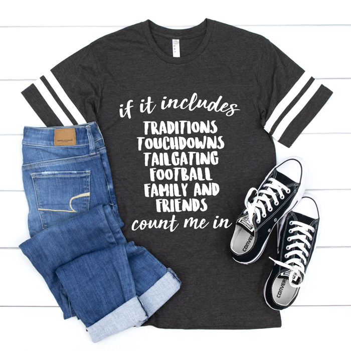 If It Includes Football Count Me In Sporty Prep Vintage Jersey Tee