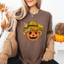 Small (UNISEX) Pumpkin Scarecrow: Brown Trendy Fall and Halloween T-Shirts – Cute Spooky Season Graphic Tees for Moms, Teachers, Pumpkin Patch, and 31 Days of Halloween