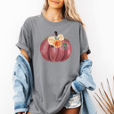 Small (UNISEX) Maroon Pumpkin: Grey Cozy Thanksgiving Holiday Tees – Pumpkins, Turkeys, and Thankful Vibes, Family Gatherings, Holiday Comfort, Trendy Friendsgiving