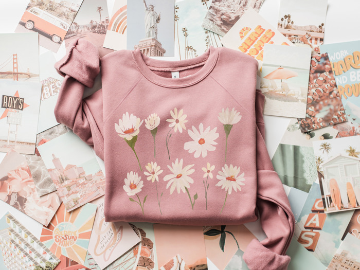 Watercolor Daisy Bella Canvas Graphic Sweaters