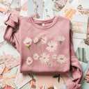 Small Mauve Raglan Sleeve Watercolor Daisy Bella Canvas Graphic Sweaters