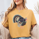 Small (UNISEX) Navy Turkey: Mustard Cozy Thanksgiving Holiday Tees – Pumpkins, Turkeys, and Thankful Vibes, Family Gatherings, Holiday Comfort, Trendy Friendsgiving