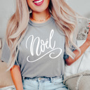 Small (UNISEX) Noel: Grey Vintage Minty Christmas Holiday Tees – Santa, Reindeer, Snowman, Noël, and Poinsettia for Classic Holiday Cheer, Cozy Winter Style, and Holiday Gift Ideas
