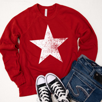 Bella Canvas Distressed Star Patriotic Fleece Sweater – Cozy Bonfire Sweatshirt for 4th of July