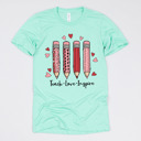 Small (UNISEX) Pencils: Heather Mint Valentine’s Day Teacher Graphic Tees – Cute Classroom Tshirts, Teacher Team Shirts, Hearts and Love Designs, School Valentine Celebration