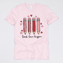 Small (UNISEX) Pencils: Soft Pink Valentine’s Day Teacher Graphic Tees – Cute Classroom Tshirts, Teacher Team Shirts, Hearts and Love Designs, School Valentine Celebration