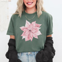 Small (UNISEX) Poinsettia: Moss Vintage Minty Christmas Holiday Tees – Santa, Reindeer, Snowman, Noël, and Poinsettia for Classic Holiday Cheer, Cozy Winter Style, and Holiday Gift Ideas