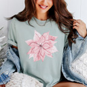 Small (UNISEX) Poinsettia: Bay Vintage Minty Christmas Holiday Tees – Santa, Reindeer, Snowman, Noël, and Poinsettia for Classic Holiday Cheer, Cozy Winter Style, and Holiday Gift Ideas