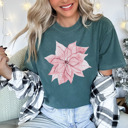 Small (UNISEX) Poinsettia: Blue Spruce Vintage Minty Christmas Holiday Tees – Santa, Reindeer, Snowman, Noël, and Poinsettia for Classic Holiday Cheer, Cozy Winter Style, and Holiday Gift Ideas