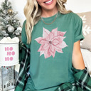 Small (UNISEX) Poinsettia: Light Green Vintage Minty Christmas Holiday Tees – Santa, Reindeer, Snowman, Noël, and Poinsettia for Classic Holiday Cheer, Cozy Winter Style, and Holiday Gift Ideas