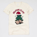 Small (UNISEX) Reading Is Lit: Natural Cozy Christmas Reading T-Shirts - Festive Holiday Book Lover Tees for Teachers, Librarians, Bookworms, and Cozy Gift Ideas