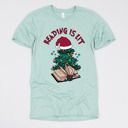 Small (UNISEX) Reading Is Lit: Dusty Blue Cozy Christmas Reading T-Shirts - Festive Holiday Book Lover Tees for Teachers, Librarians, Bookworms, and Cozy Gift Ideas