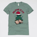 Small (UNISEX) Reading Is Lit: Heather Sage Cozy Christmas Reading T-Shirts - Festive Holiday Book Lover Tees for Teachers, Librarians, Bookworms, and Cozy Gift Ideas