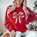  Vintage Candy Cane Stripe Bella Canvas Coquette Bow Sweaters