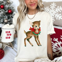Small (UNISEX) Reindeer: Ivory Vintage Christmas T-Shirts – Retro Holiday Tees with Santa, Snowman, Reindeer, and Festive Nostalgia