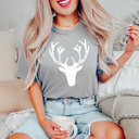 Small (UNISEX) Reindeer: Grey Trendy Christmas T-Shirts, Santa, Reindeer, Gingerbread, and Festive Holiday Graphic Tees for Cookie Exchanges, Christmas Lights, and Holiday Gifts