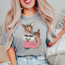 Small (UNISEX) Reindeer: Grey Vintage Minty Christmas Holiday Tees – Santa, Reindeer, Snowman, Noël, and Poinsettia for Classic Holiday Cheer, Cozy Winter Style, and Holiday Gift Ideas