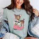 Small (UNISEX) Reindeer: Bay Vintage Minty Christmas Holiday Tees – Santa, Reindeer, Snowman, Noël, and Poinsettia for Classic Holiday Cheer, Cozy Winter Style, and Holiday Gift Ideas