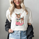 Small (UNISEX) Reindeer: Ivory Vintage Minty Christmas Holiday Tees – Santa, Reindeer, Snowman, Noël, and Poinsettia for Classic Holiday Cheer, Cozy Winter Style, and Holiday Gift Ideas