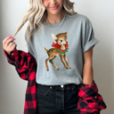 Small (UNISEX) Reindeer: Grey Vintage Christmas T-Shirts – Retro Holiday Tees with Santa, Snowman, Reindeer, and Festive Nostalgia