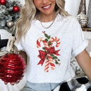  Vintage Candy Cane And Holly Print Bella Canvas Tee