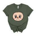 Small (UNISEX) Sad Face: Military Green Trendy Cute Character Monster Group Costume Tee – Funny Teacher Shirt, Spooky School Event Outfit, Fall Top