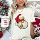 Small (UNISEX) Santa: Ivory Vintage Christmas T-Shirts – Retro Holiday Tees with Santa, Snowman, Reindeer, and Festive Nostalgia