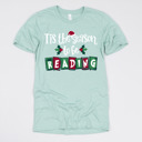 Small (UNISEX) Tis The Season To Be Reading: Dusty Blue Cozy Christmas Reading T-Shirts - Festive Holiday Book Lover Tees for Teachers, Librarians, Bookworms, and Cozy Gift Ideas