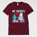 Small (UNISEX) My Patients Are Snow Cute: Heather Cardinal Red Christmas Nurse T-Shirts – Festive Holiday Tees for Nurses, Medical Staff, and Holiday Gifts