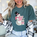Small (UNISEX) Snowman: Blue Spruce Vintage Minty Christmas Holiday Tees – Santa, Reindeer, Snowman, Noël, and Poinsettia for Classic Holiday Cheer, Cozy Winter Style, and Holiday Gift Ideas