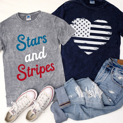 Mineral Wash Patriotic Tees – USA Flag Heart & Stars and Stripes 4th of July Shirts
