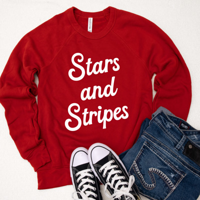 Stars and Stripes Patriotic Fleece Sweater – Cozy Fourth of July Bonfire Bella Canvas Pullover