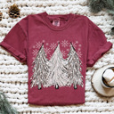 Small (UNISEX) 3 White Xmas Trees: Chili Vintage Christmas T-Shirts – Retro Holiday Tees with Santa, Snowman, Reindeer, and Festive Nostalgia
