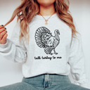 Small (UNISEX RAGLAN SLEEVE) Talk Turkey To Me: Ash White Grey/Speckle Cozy Bella Canvas Thanksgiving Sweatshirts - Happy Turkey Day Pullovers, Thankful and Blessed Holiday Season, Festive Gift Ideas