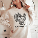 Small (UNISEX RAGLAN SLEEVE) Talk Turkey To Me: Heather Dust Cozy Bella Canvas Thanksgiving Sweatshirts - Happy Turkey Day Pullovers, Thankful and Blessed Holiday Season, Festive Gift Ideas