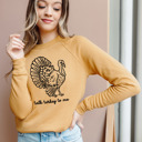 Small (UNISEX RAGLAN SLEEVE) Talk Turkey To Me: Heather Mustard Cozy Bella Canvas Thanksgiving Sweatshirts - Happy Turkey Day Pullovers, Thankful and Blessed Holiday Season, Festive Gift Ideas